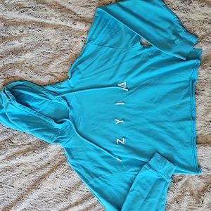 Sky edge raw hem cropped hoodie